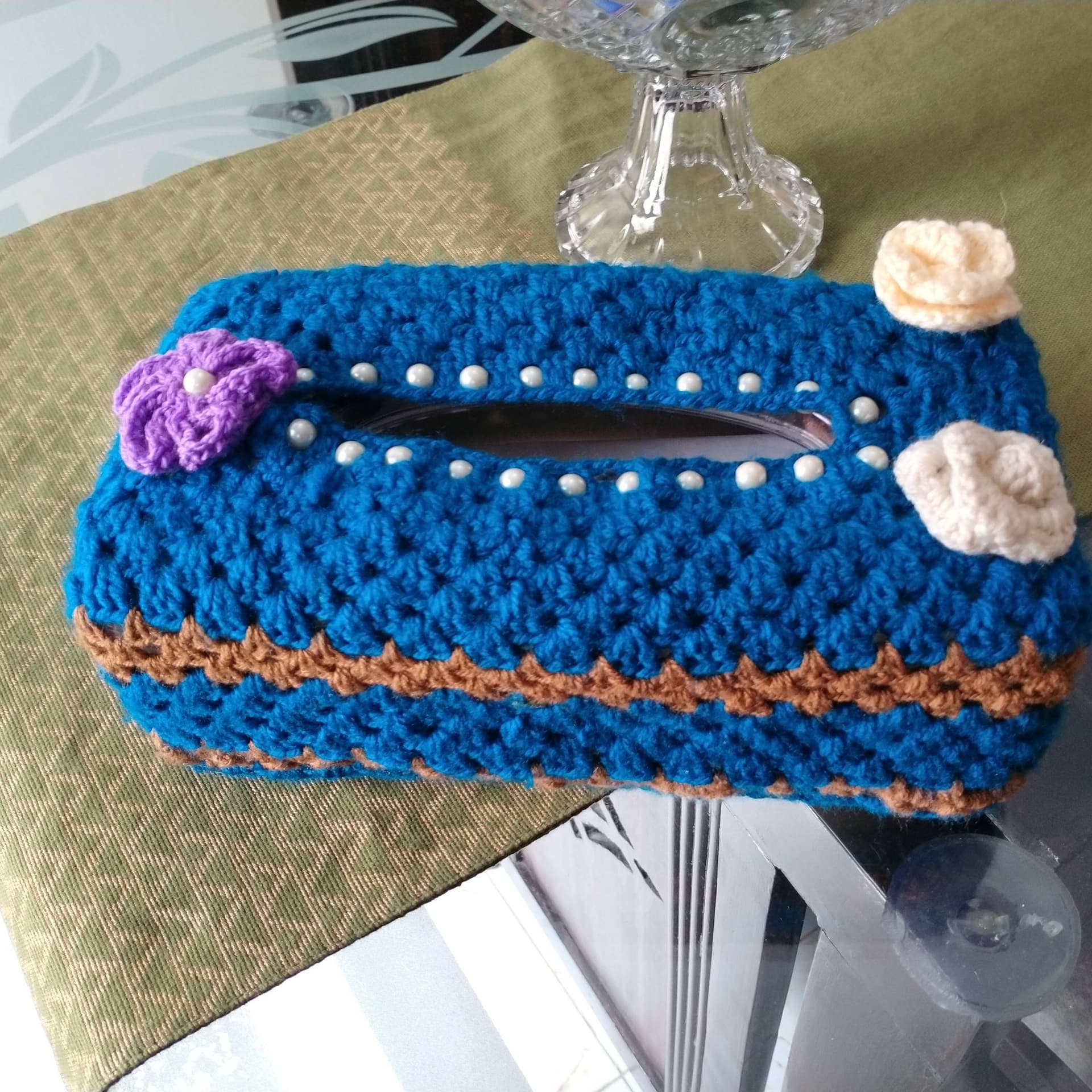 Handmade Woolen Blue Tissue Box Cover