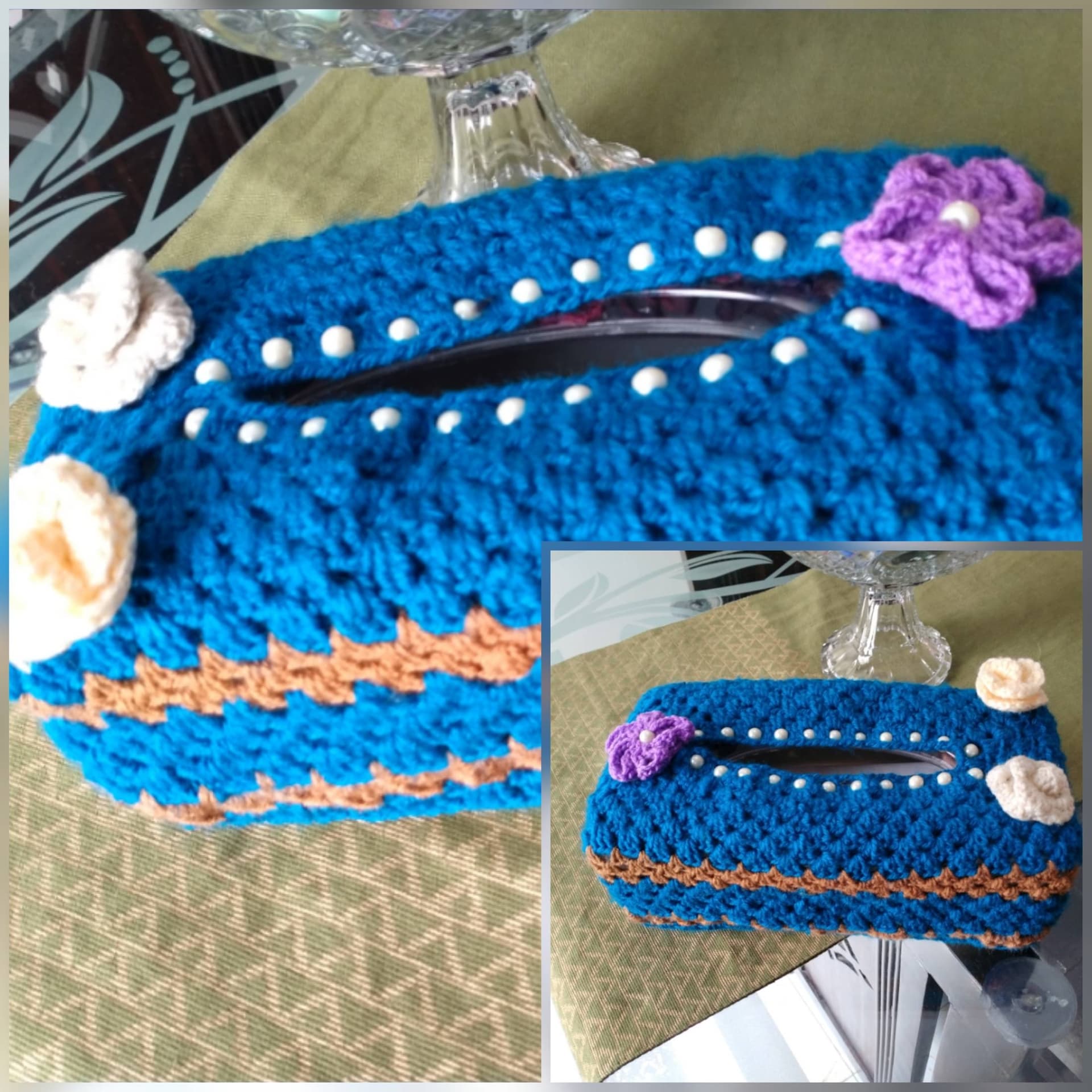 Handmade Woolen Blue Tissue Box Cover